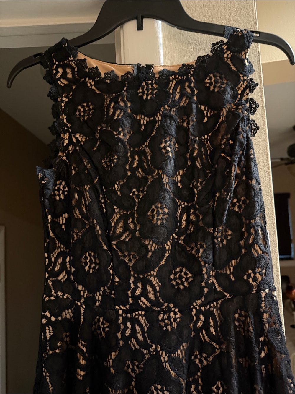 City Studio Black Lace Overlay Dress with Nude Lining